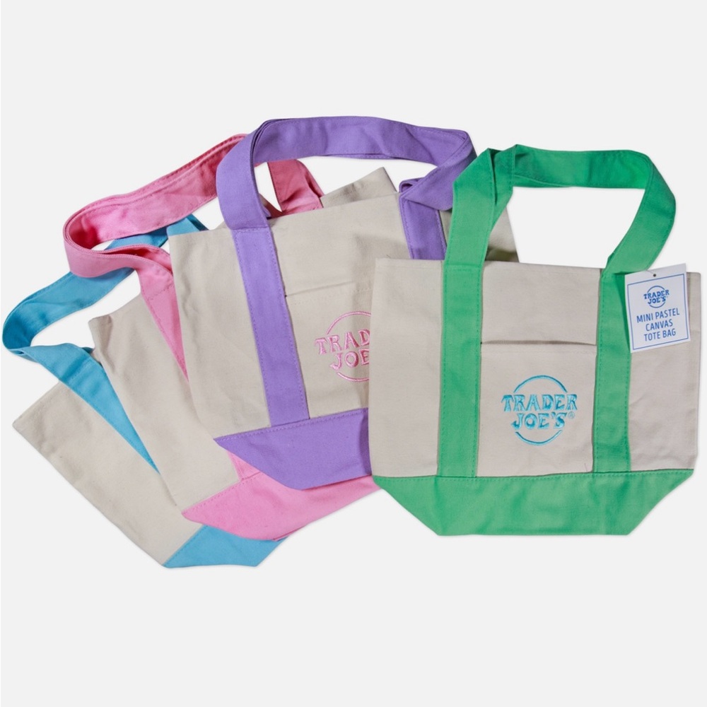 Canvas Tote Bag Set - Green, Purple, Pink, Blue
